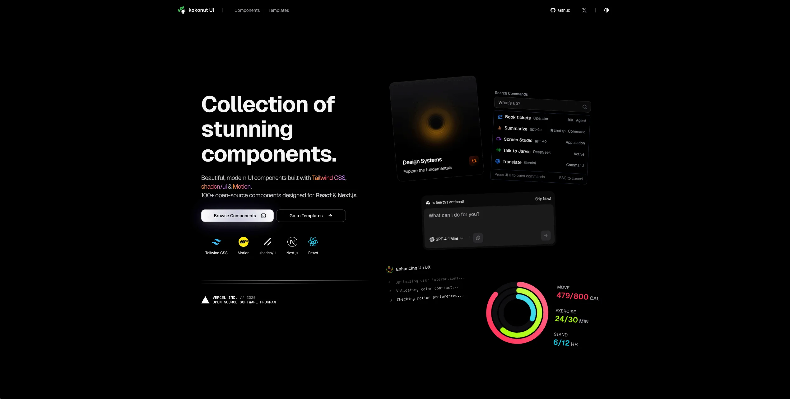 Coconut UI components showcase — wide variety of Shadcn-compatible components with great Motion integration