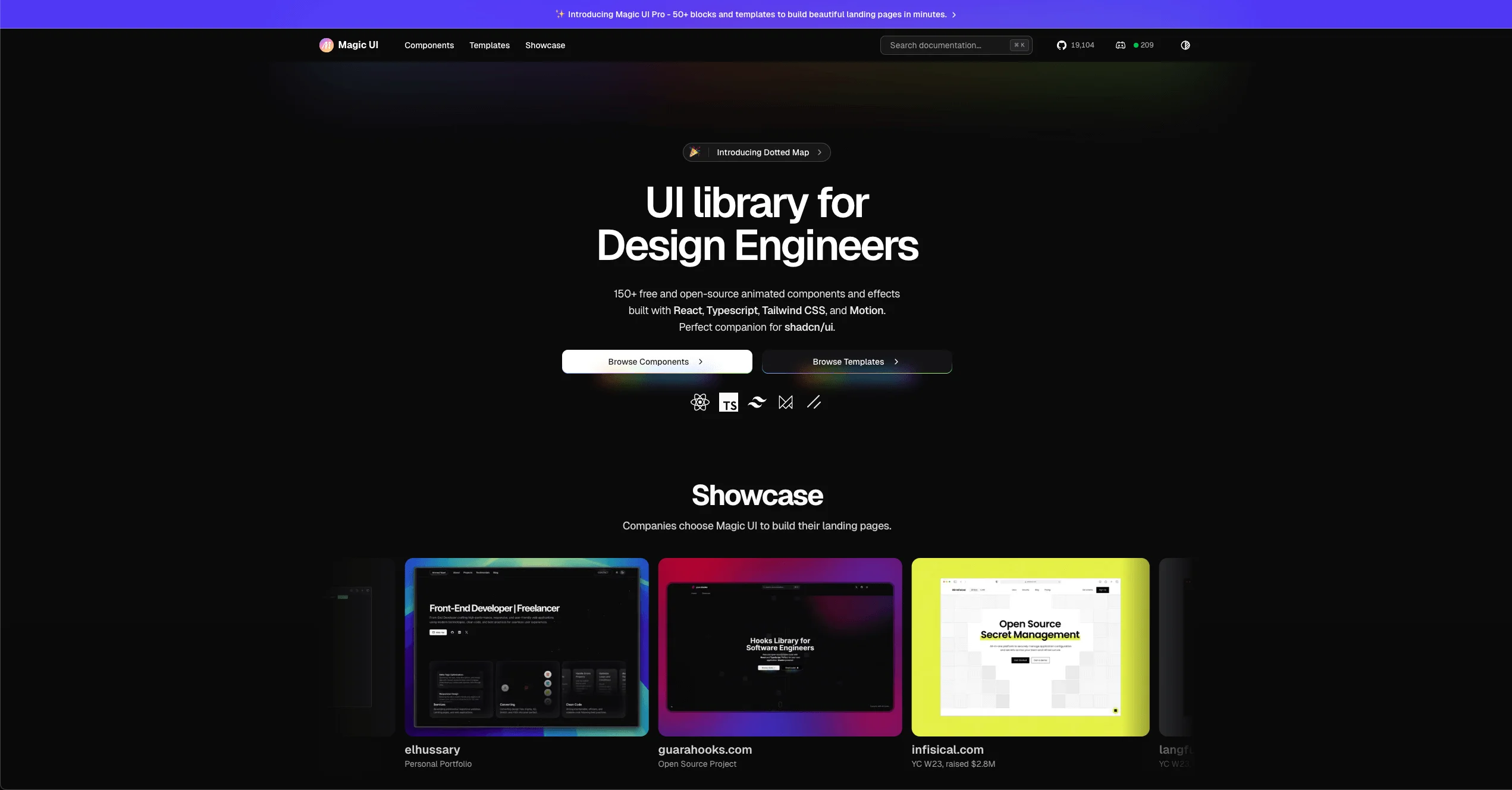 Magic UI components showcase — open-source eye-catching animated components for Tailwind and Shadcn