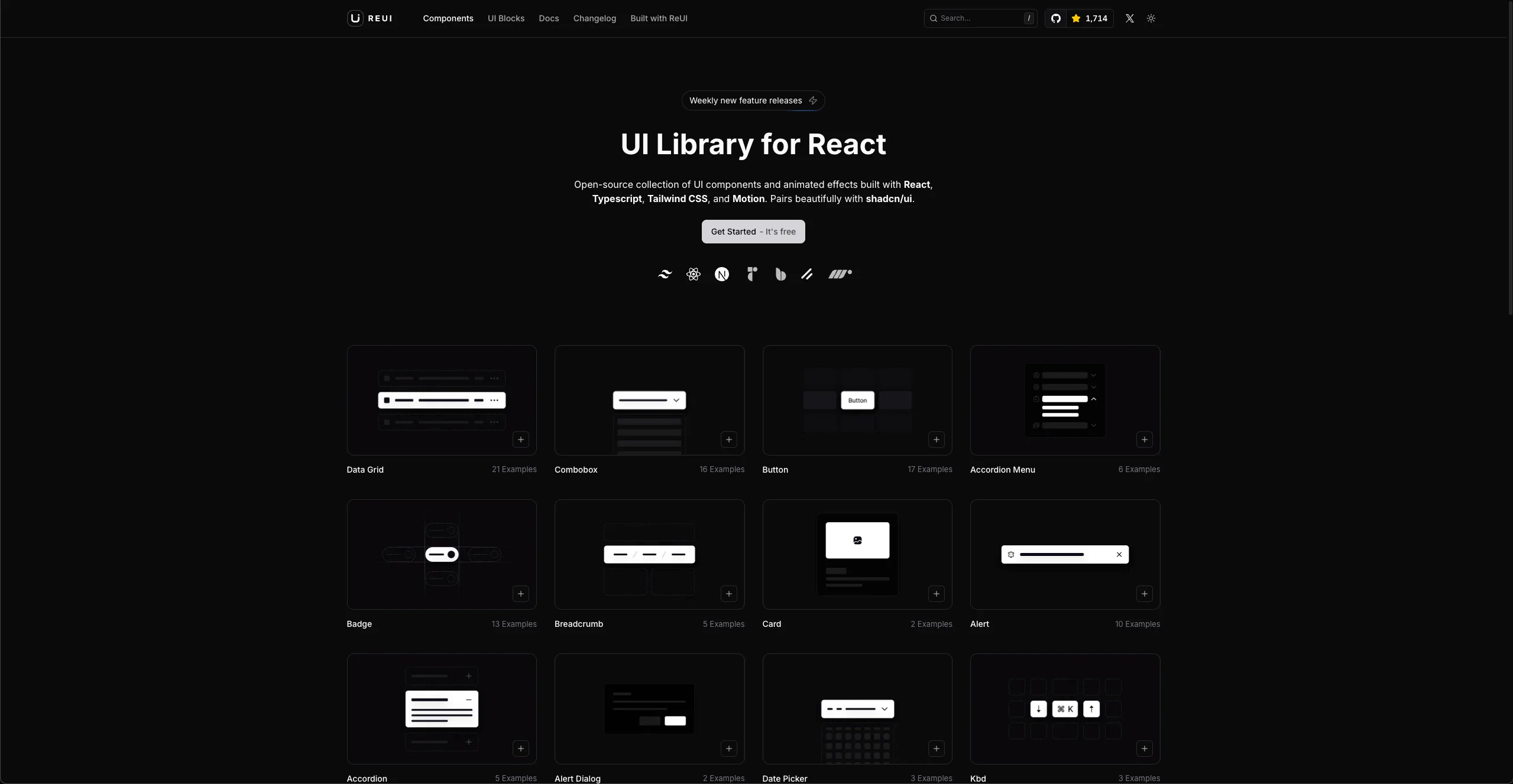 Reui components showcase — Shadcn-compatible React component library with clean, foundational building blocks