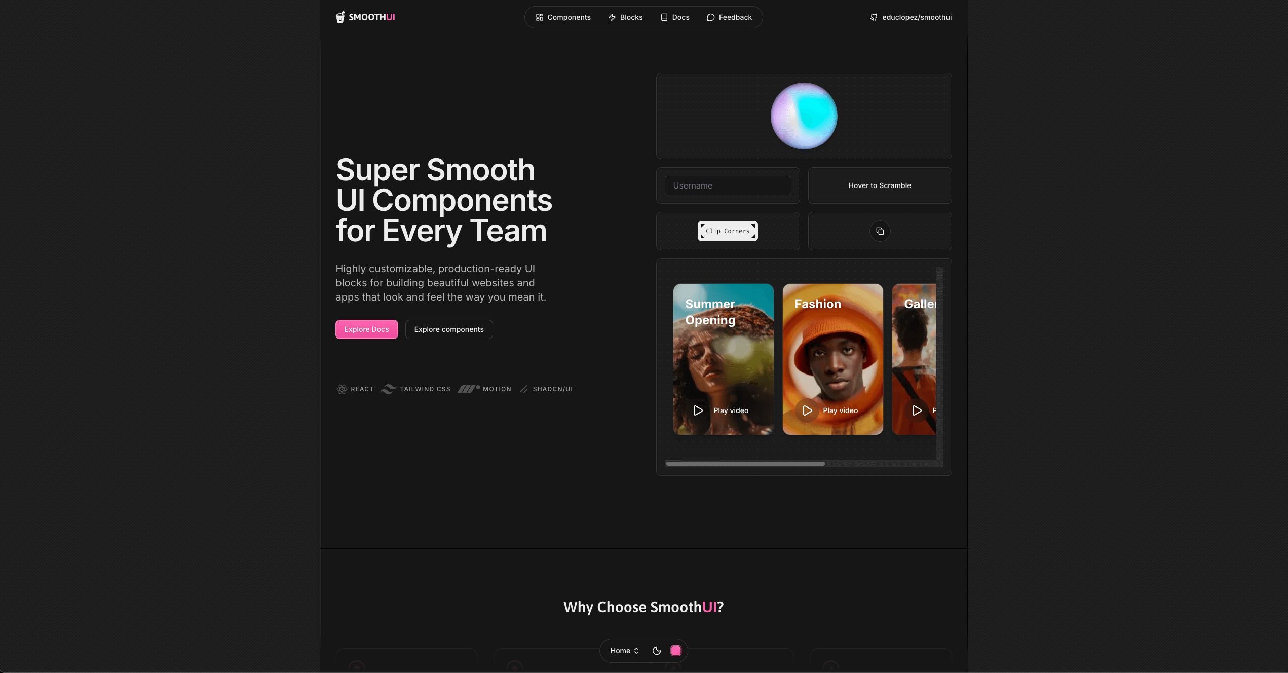 Smooth UI components showcase — motion-first kit with dynamic islands and micro-interactions